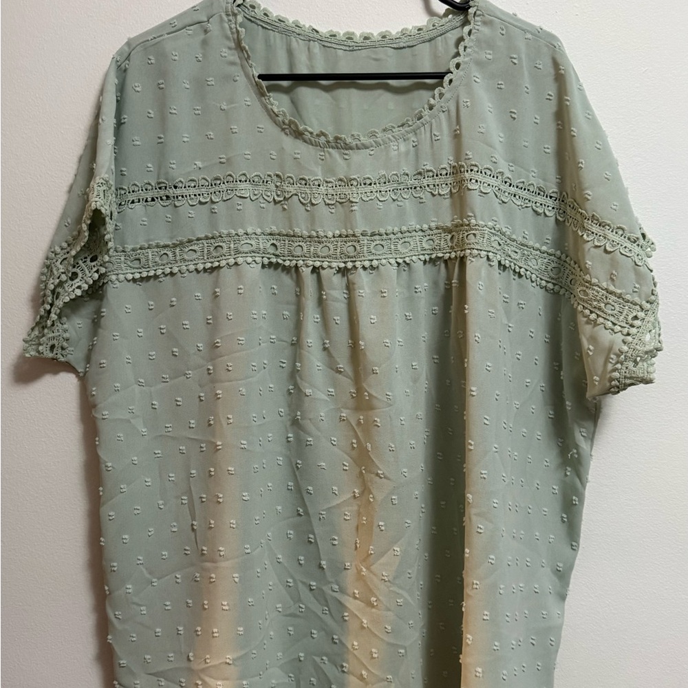 Elegant Women's Blouse with Lace Detail in Light Green